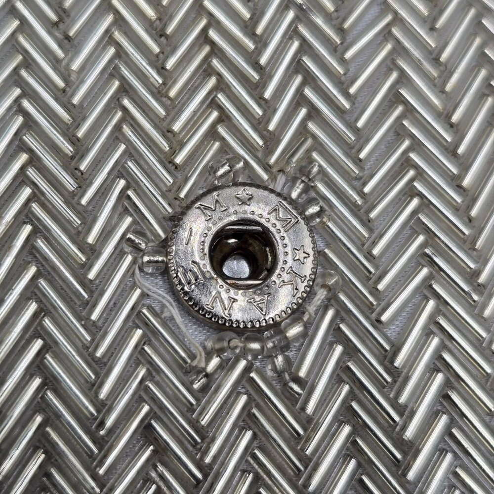 VTG Silver Beaded Herringbone Evening Bag Top Handle 50s La Regale READ - Picture 11 of 15